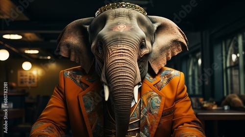カラフルなスーツを着た象 © shin project