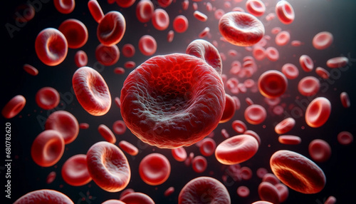 A photorealistic representation of a microscopic view of red blood cells - Generative AI