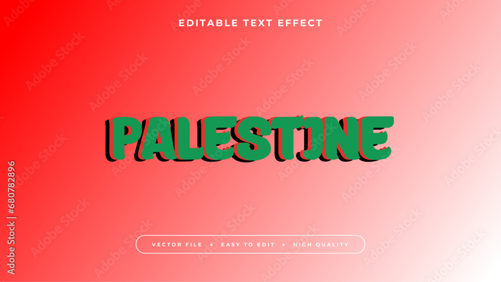 Editable text effect. Green palestine text on gradient red color background.