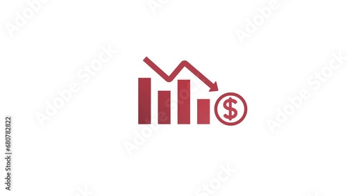 Business loss falling down with dollar icon, financial graph chart animation. k1_1967 photo