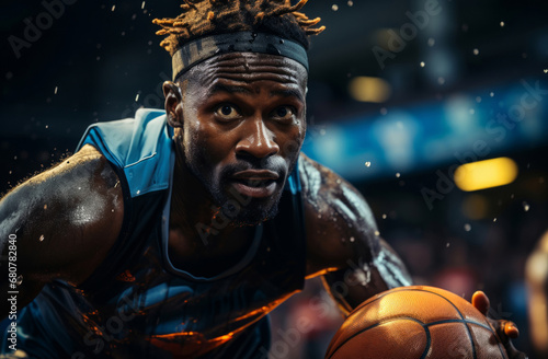 Basketball player, sports and training with fitness man holding ball ready to shoot or throw while playing at an indoors court. Athlete doing exercise or professional match for health and wellness.