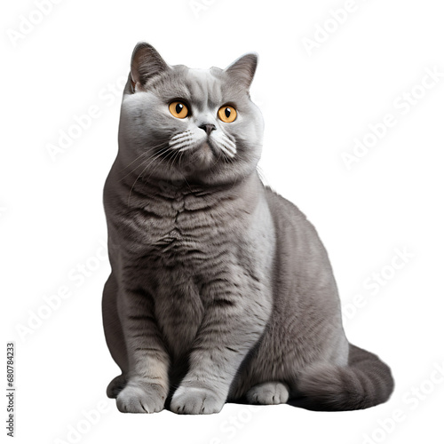 Portrait of a british shorthair cat sitting isolated on transparent background (png)