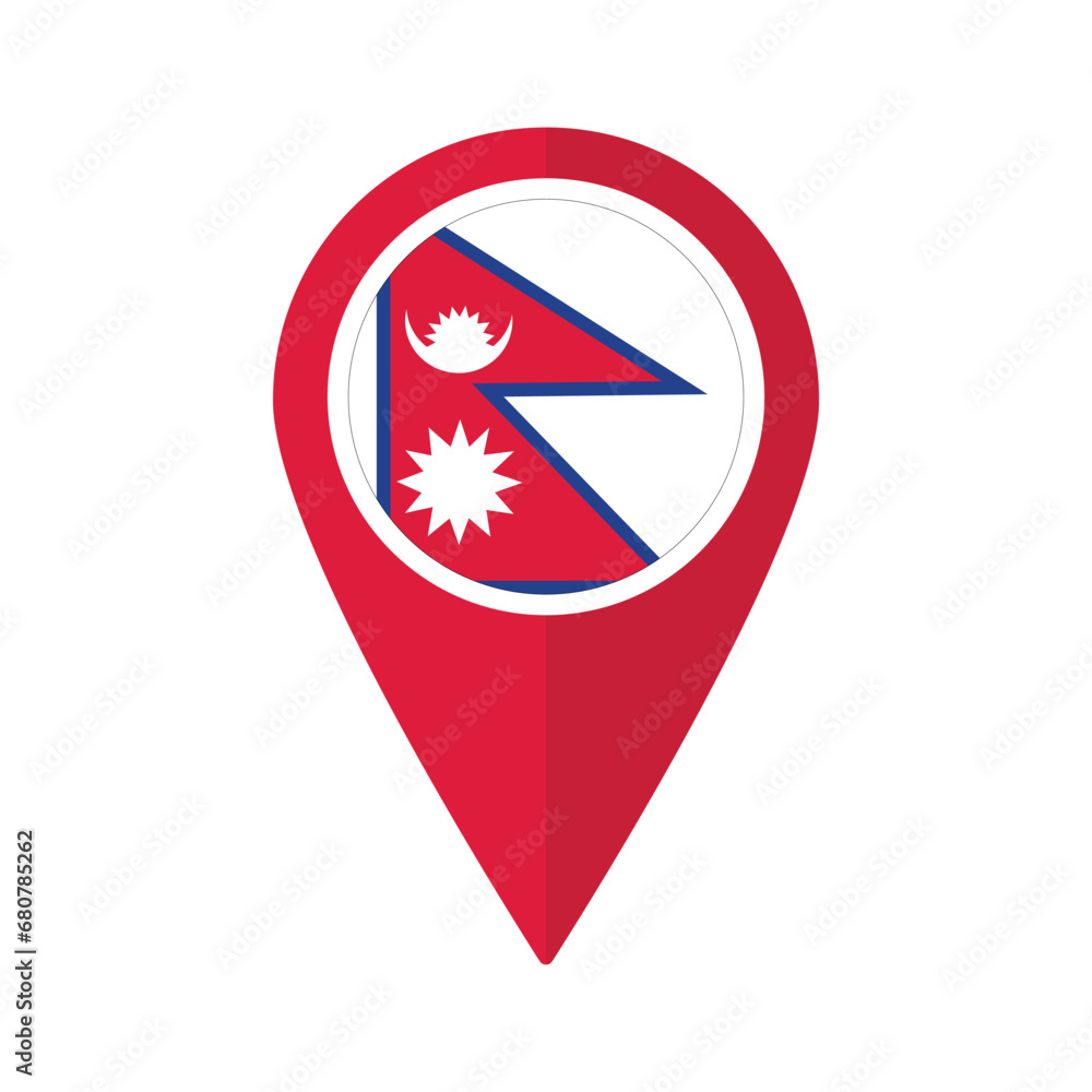 Flag of Nepal flag on map pinpoint icon isolated red color Flag of Nepal flag on map pinpoint icon isolated red color