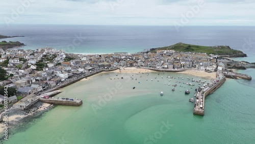 St Ives Cornwall on calm summers day drone,aerial  high angle photo