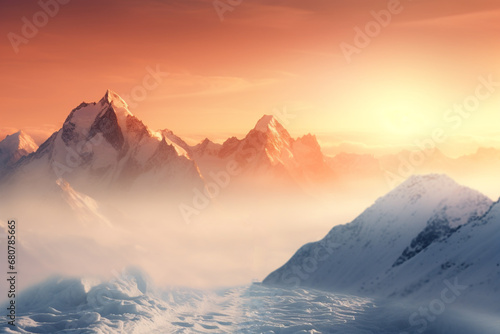 Landscape of beautiful snow mountain in winter