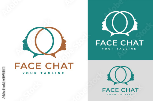 Woman Face Square Chat Speech Bubble for Communication Comments Podcast Logo Design Vector