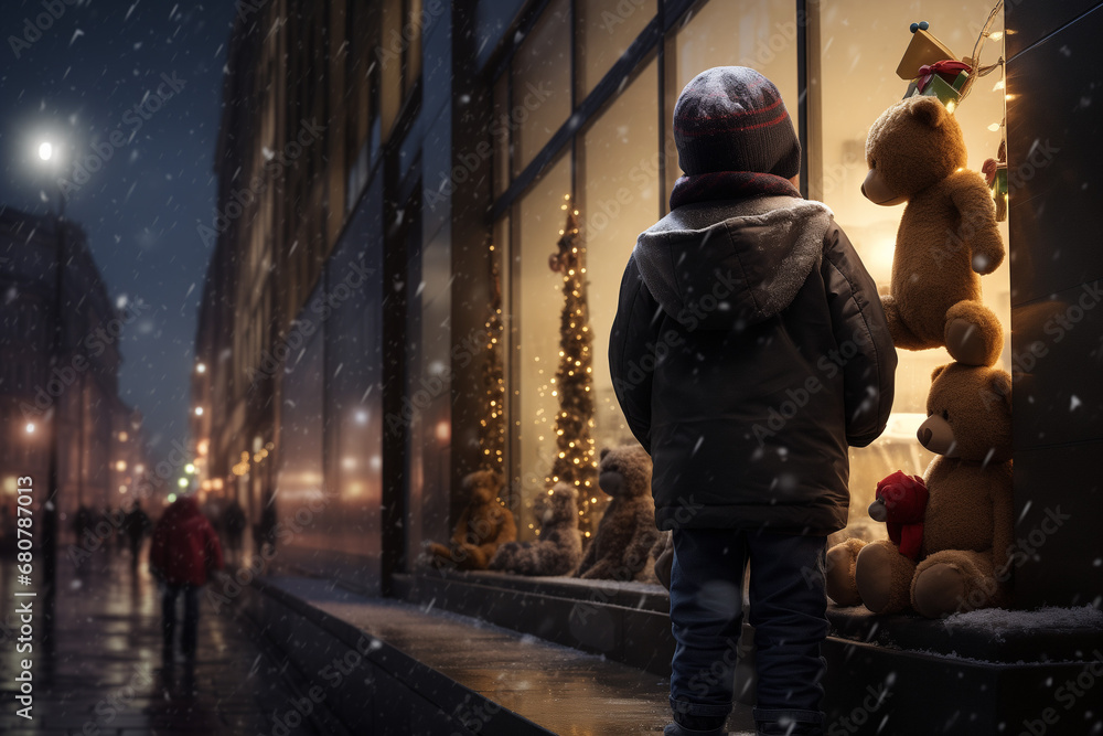 Illustration of a lonely homeless child on Christmas night Illustration of a lonely homeless child on Christmas night