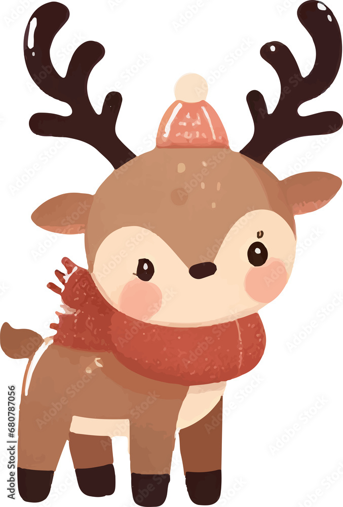 Obraz premium christmas reindeer. Merry Christmas watercolors cute reindeer on white background