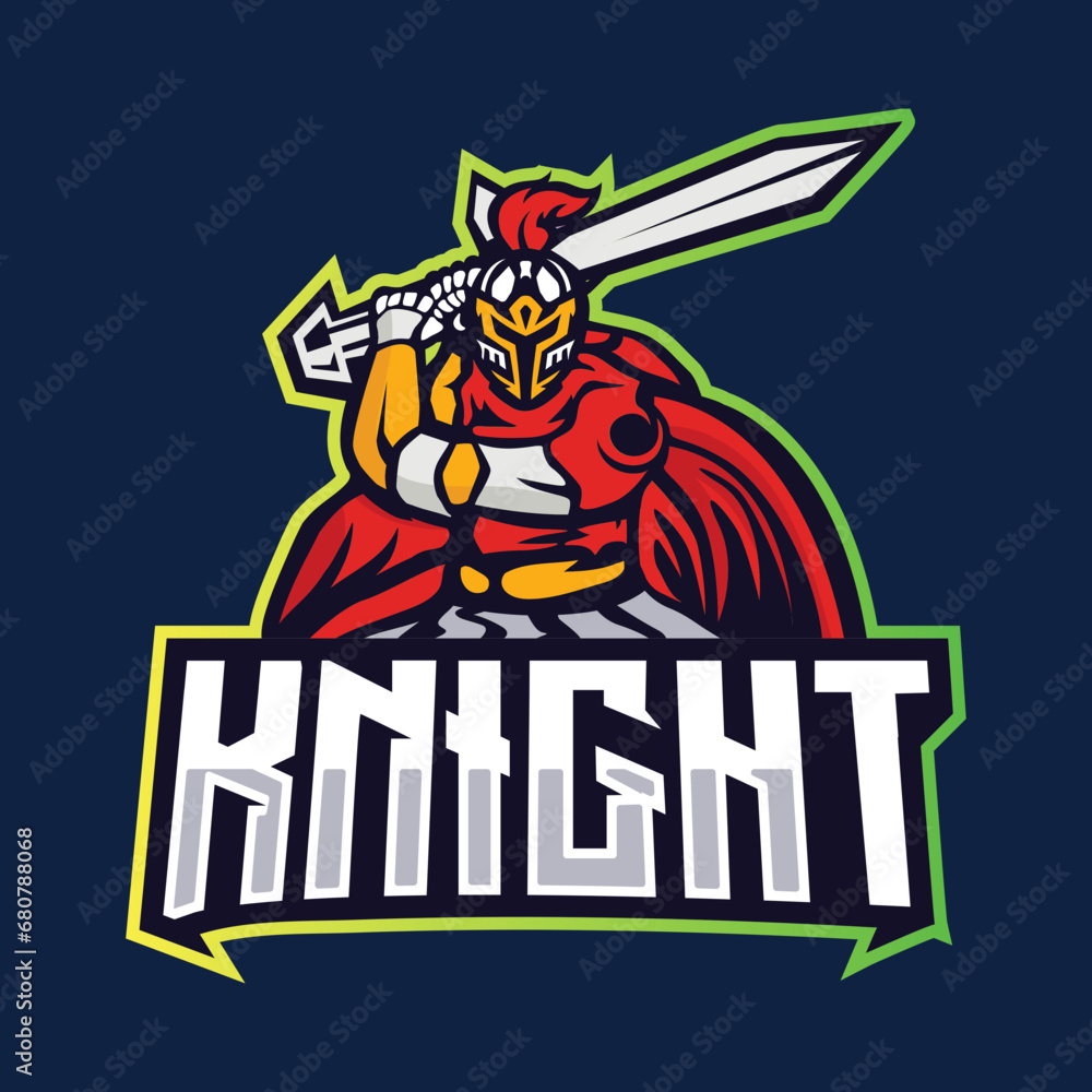 Exclusive knight e-sport logo template. Warrior medieval style logo design vector.