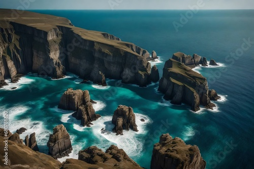 rocks and cliffs in the sea, creating a rugged and scenic landscape