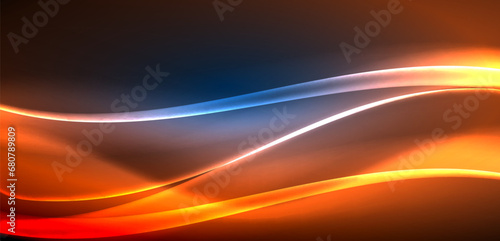 Dynamic waves in ethereal glow of neon lights. Concept merges fluidity of motion with vibrant allure of neon, crafting entrancing backdrop that embodies both vitality and futuristic sophistication