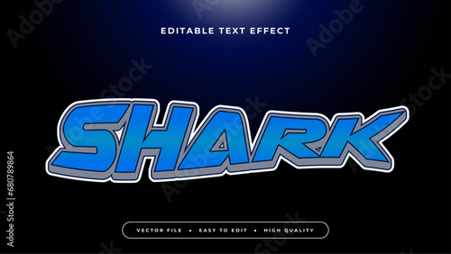 Editable text effect. Blue shark text on dark blue background.