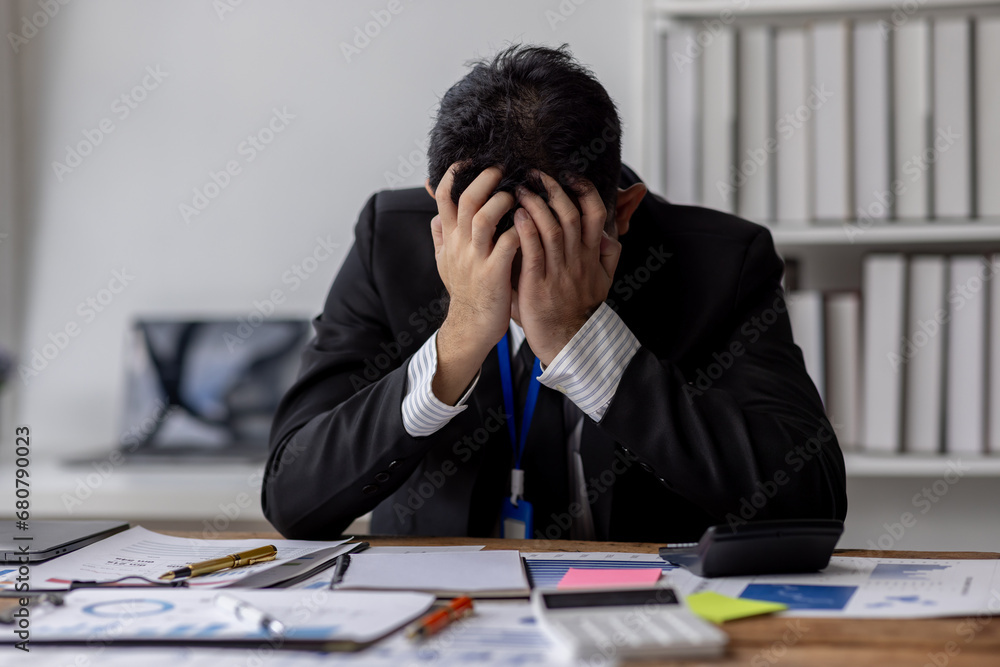 Tired exhausted business asian man sleepy and bored from sitting at a desk.tired of working in a laptop, Tired exhausted business asian man sleepy and bored from sitting at a desk.tired of working in a laptop,
