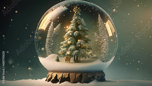 christmas tree inside a crystal ball. Created with generative AI.	
 photo
