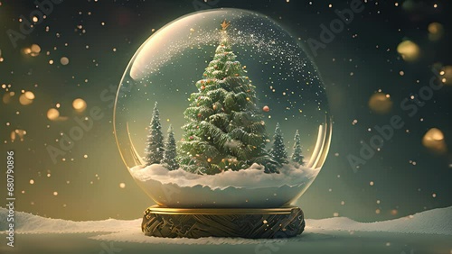 christmas tree inside a crystal ball. Created with generative AI.	
