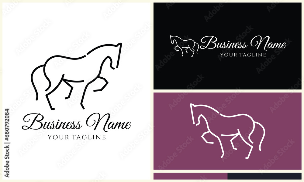 line horse farm template logo