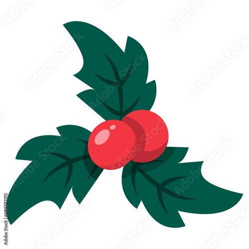 Holly Berries Leaves Christmas Icon illustration