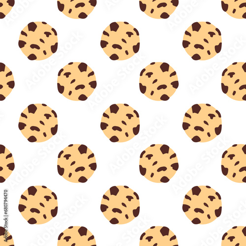 Chocolate Chip Cookies doodle seamless pattern. Cartoon vector flat illustration background. For print, textile, web, home decor, fashion, surface, graphic design.