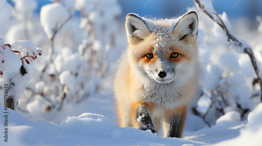 Fototapeta premium Red Fox Walking On Snow Ani , Wallpaper Pictures, Background Hd