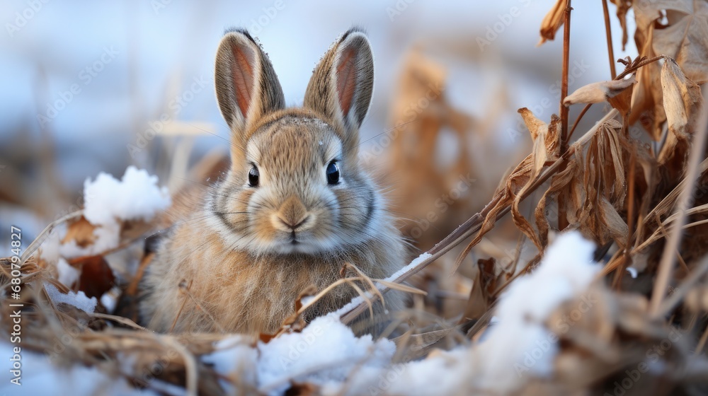 Fototapeta premium Snow Dusted Desert Cottontail Rabbit Sylvilagus , Wallpaper Pictures, Background Hd