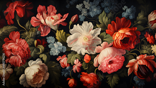  a painting of flowers is on a black background ai generative
