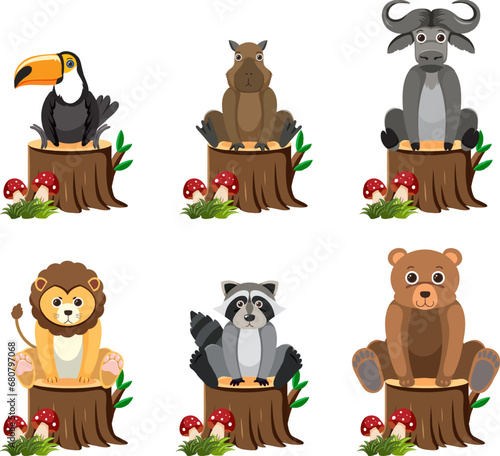 Wild Animals Sitting on Tree Stump