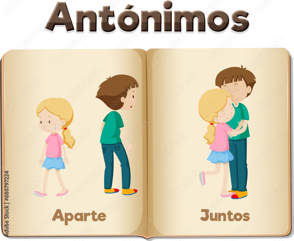 Aparte and Juntos: Antonym Word Card in Spanish means apart and together Aparte and Juntos: Antonym Word Card in Spanish means apart and together