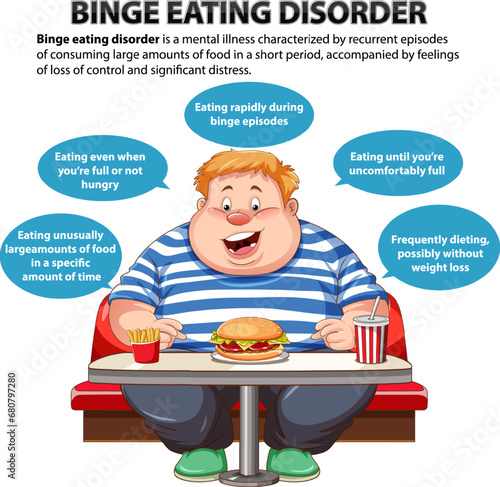 Unhealthy Fat Male Cartoon with Binge Eating Disorder