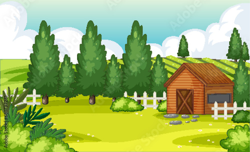 Rural Countryside Home and Farm Land Scene
