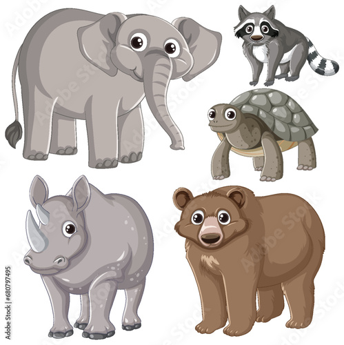 Wild Animals Gathering in a Cartoon Illustration