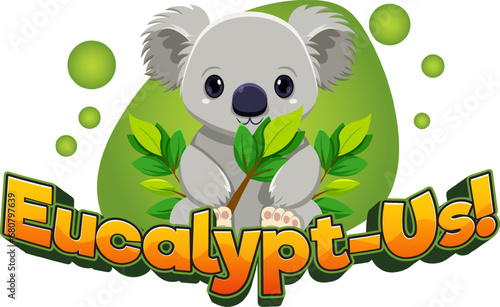 Cute Koala Eating Eucalyptus Leaves Cartoon