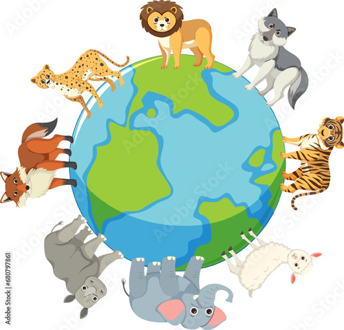Wild Animals Standing Across the Globe Icon