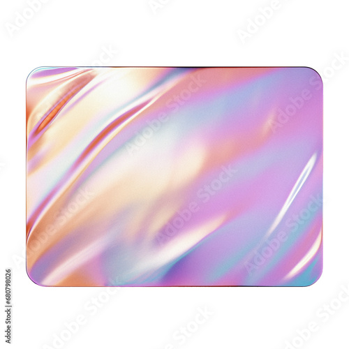 3d irridescent chrome reflective rounded rectangle shape on transparent png background photo