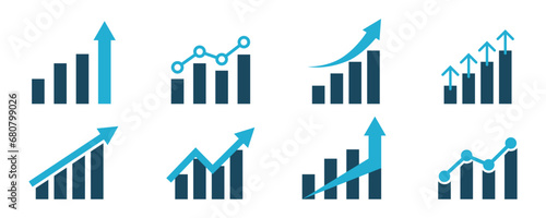 business chart set of growth stock graph vector icons financial rise up increase profit