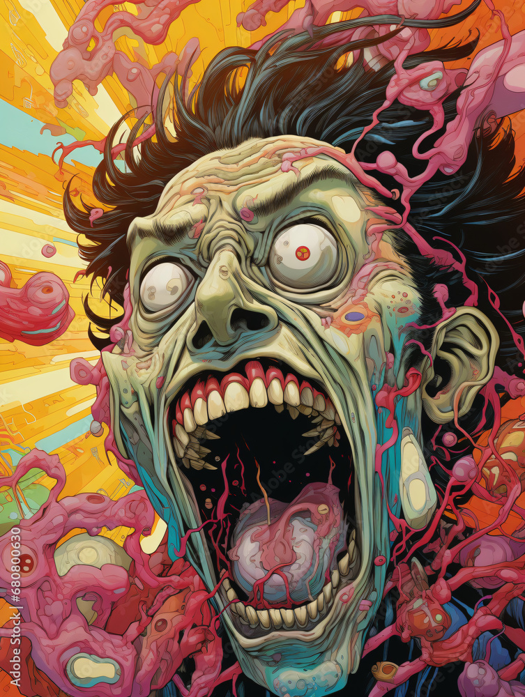 A cartoon zombie man with his mouth open A cartoon zombie man with his mouth open