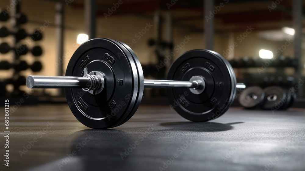Barbell for fitness training equipment in gym studio. Sports background.