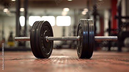 Barbell for fitness training equipment in gym studio. Sports background. © Beny