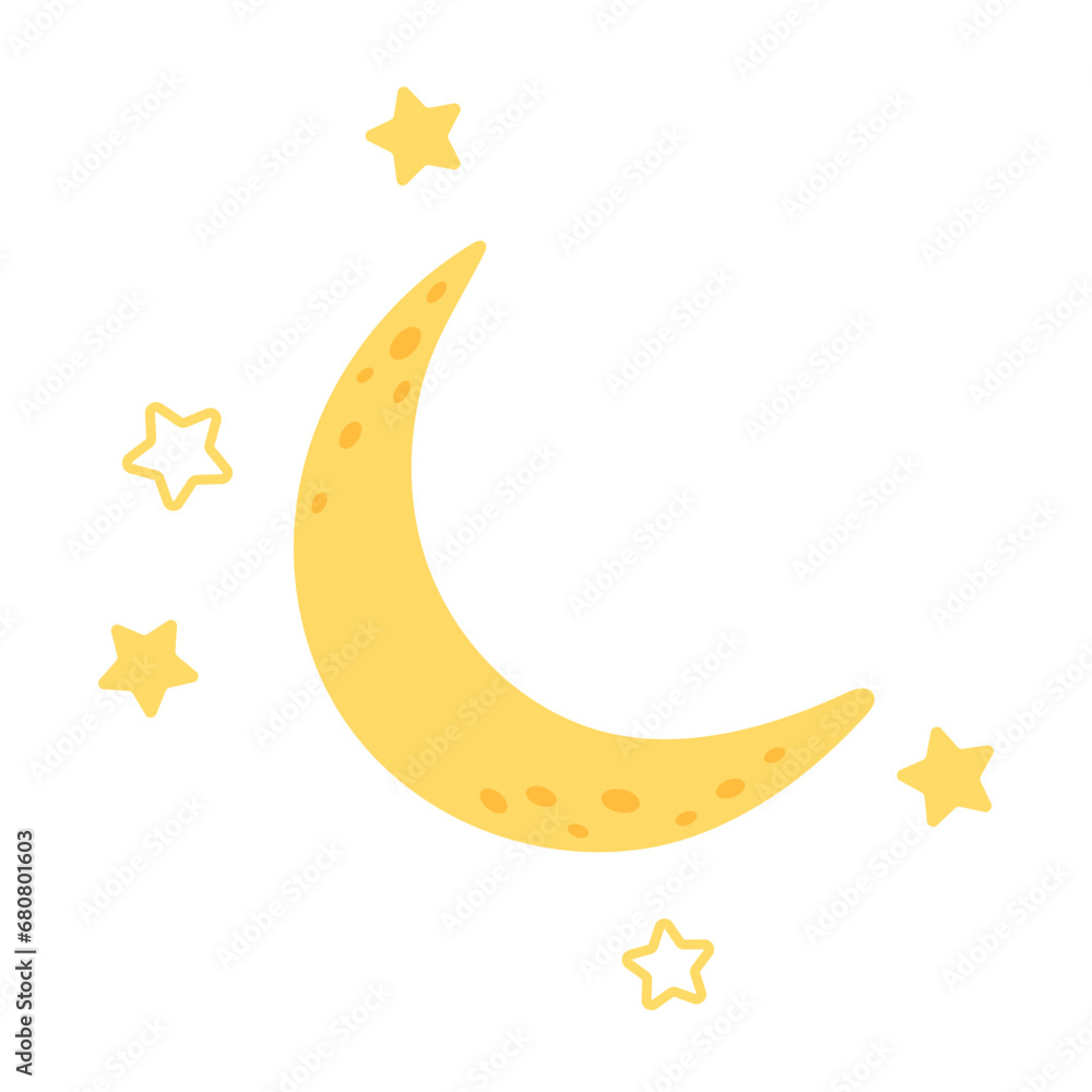 Vector starry night moon and stars isolated on white background. Vector starry night moon and stars isolated on white background.