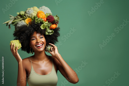 Beauté Nutritive: Femme avec sa Couronne Colorée de Légumes Frais
