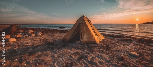 camping tent standing on the beach