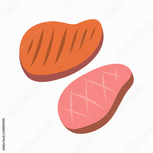 Set of meat collection with modern flat color isolated on white background.