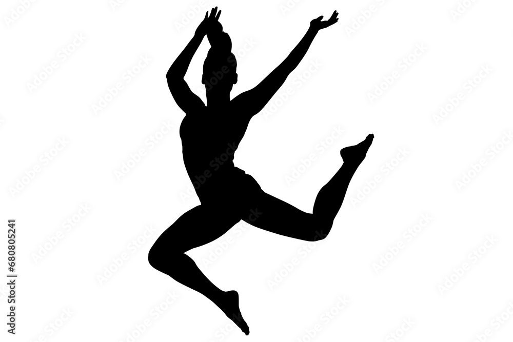 Digital png silhouette image of woman jumping on transparent background