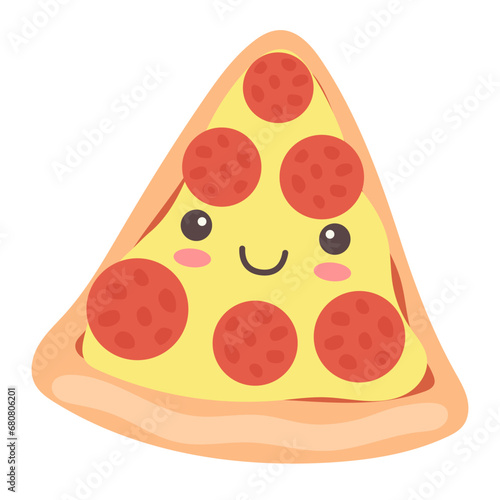 Pizza slice. Cute fast food vector character set isolated on white background.