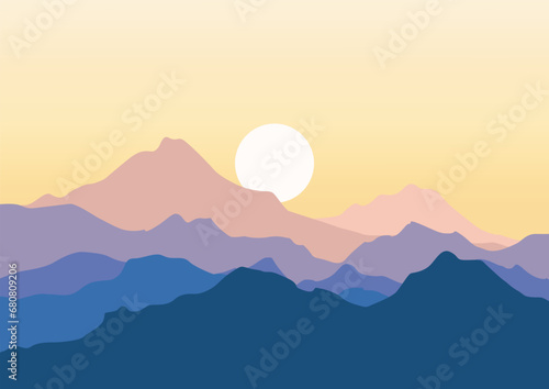 Mountains with the full moon  vector illustration for background design.