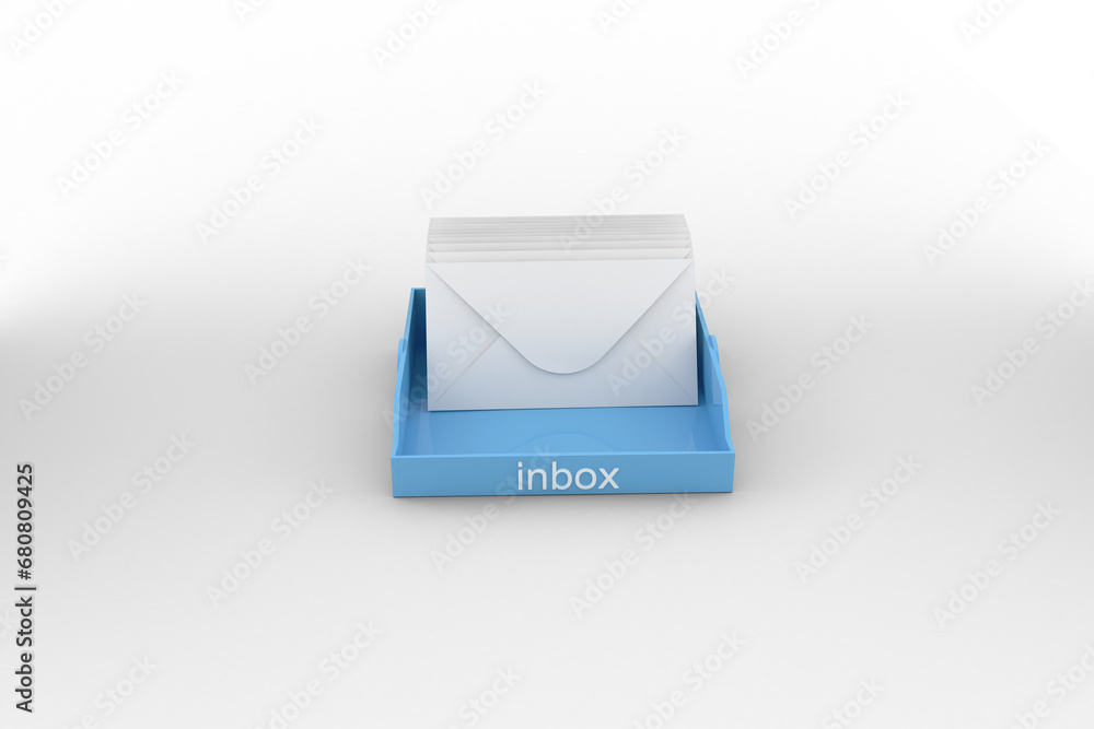 Digital png illustration of inbox text on box and envelopes, copy space ...