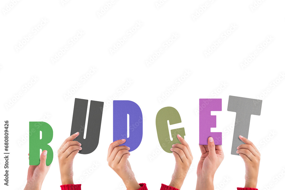 Digital png illustration of hands holding budget text on transparent background Digital png illustration of hands holding budget text on transparent background