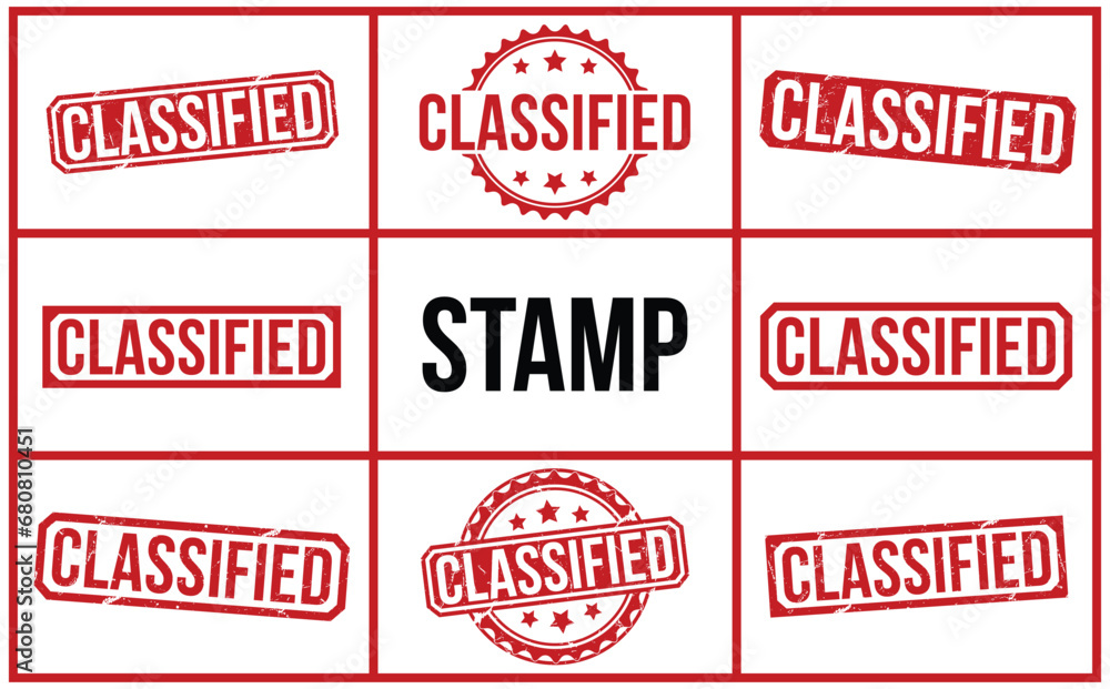 Classified stamp red rubber stamp on white background. Classified stamp sign. Classified stamp. Classified stamp red rubber stamp on white background. Classified stamp sign. Classified stamp.