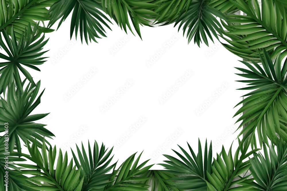 Transparent Frame: Green Palm Leaves Foliage Border Rectangle
