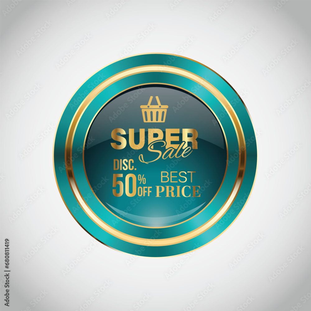 Fototapeta premium Luxury golden green sale badges and labels. Retro vintage sale circle badge design