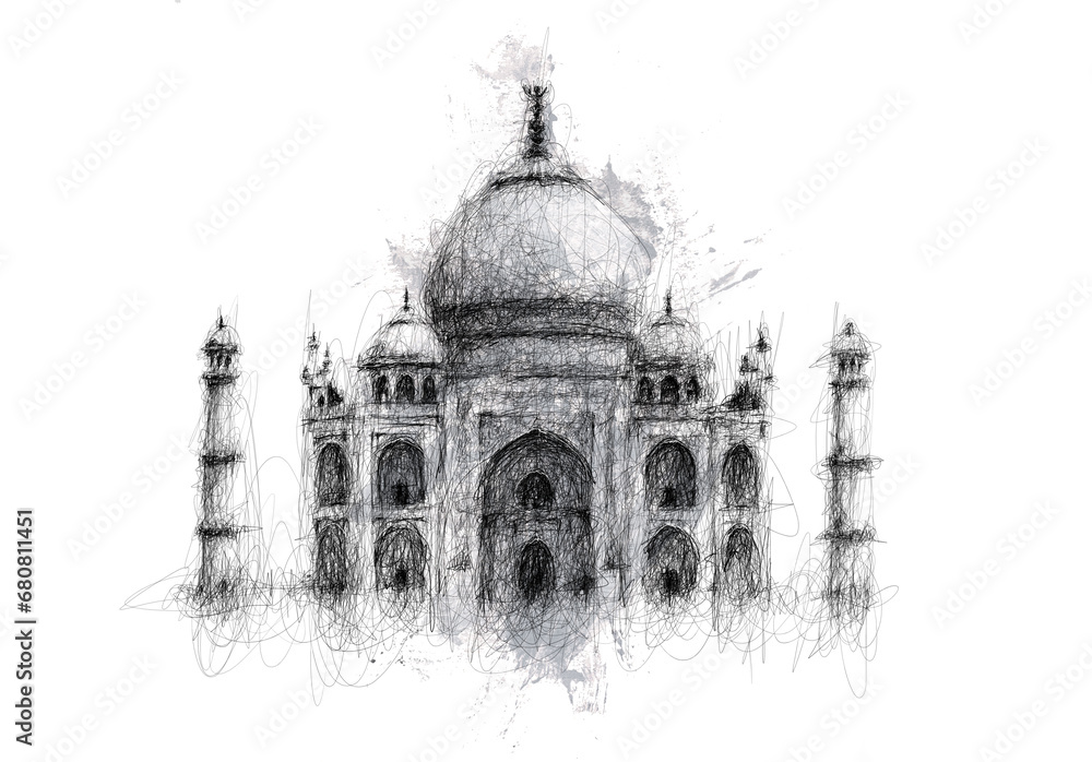 Majestic Marvel: A Timeless Taj Mahal Drawing, Capturing the Iconic Beauty of India's Architectural Jewel